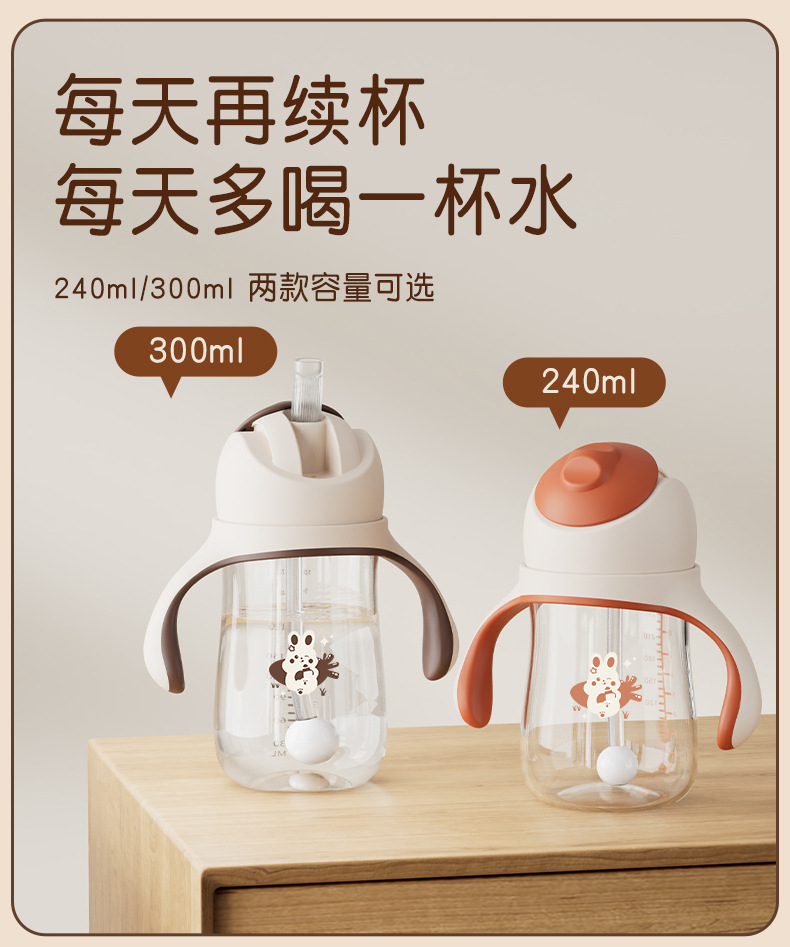 跨境宝宝学饮杯tritan吸管杯带柄刻度防漏防摔防喷宝宝学饮杯工厂详情7