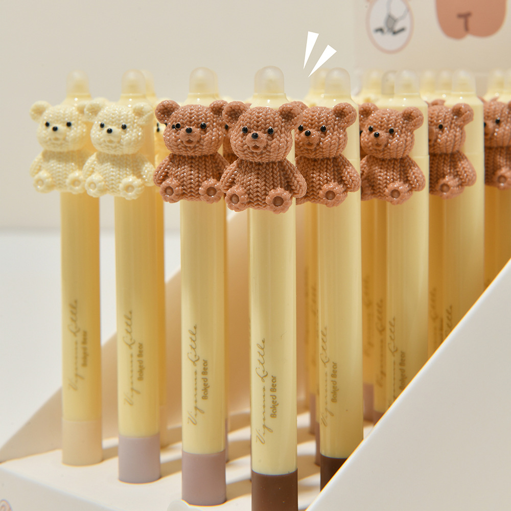 晨兮芝士小熊按动可擦中性笔软握晶蓝笔芯高颜值刷题笔ST头顺滑详情3