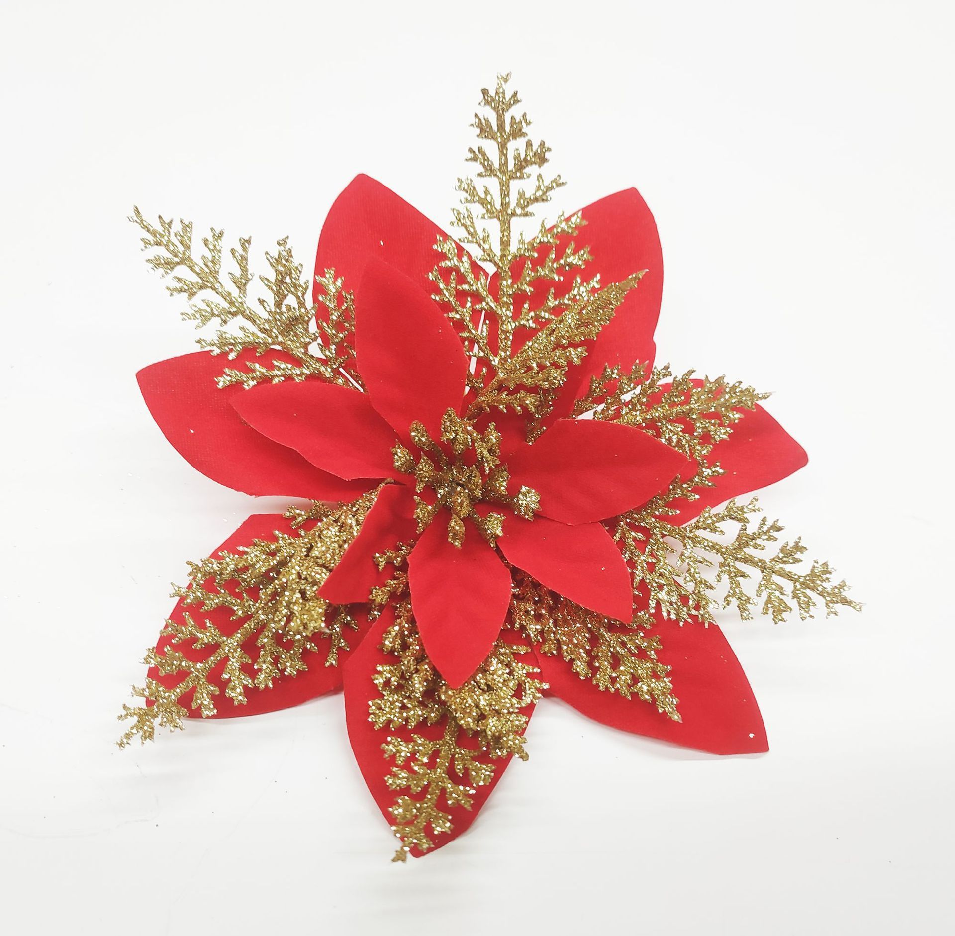 跨境爆款圣诞节圣诞花装饰品仿真金粉塑料花圣诞树点缀办公文化园艺玫瑰详情8