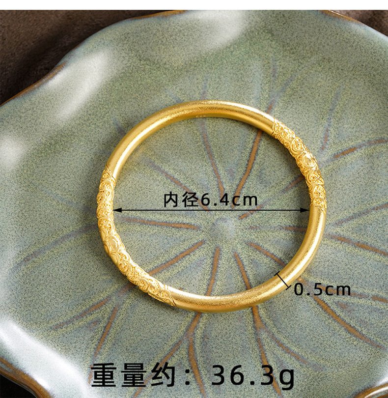Vietnamese sand gold scroll grass pattern Bauhinia flower bracelet for ladies, long-lasting color, brass simulation ancient method inheritance bracelet jewelry pic 11