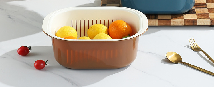 Creative household kitchen double-layer draining basket, creative fruit and vegetable washing basin, plastic multi-functional bowl and chopsticks draining pic 7