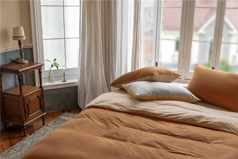 ins Japanese-style solid color all-cotton knitted cotton four-piece set, skin-friendly nude sleeping plain double-layer Indian cotton bed sheet pic 188