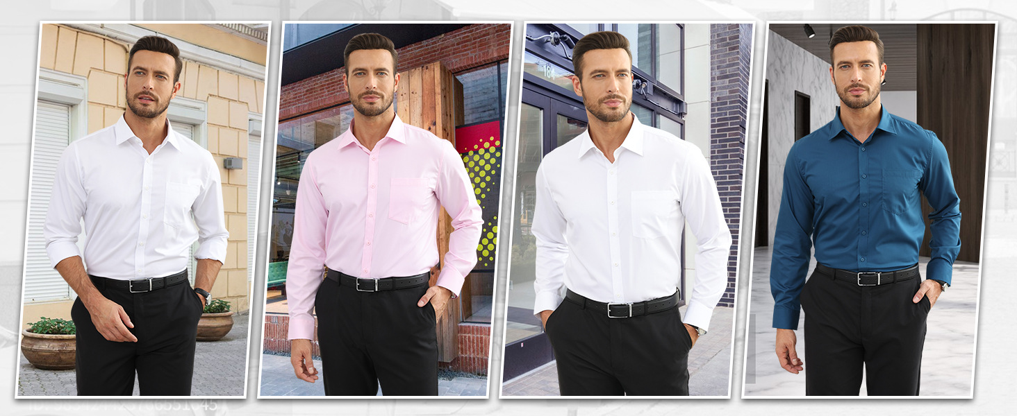 大码四面弹力衬衫男士长袖免烫工装商务休闲高级感白色衬衣外贸款详情5