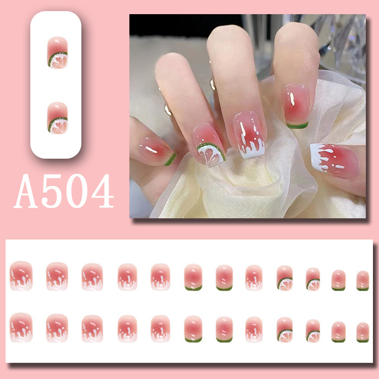 Wearable nail art pieces, artificial nail products, detachable, simple lemon ice transparent, popular online style Douyin nail art hair replacement pic 43