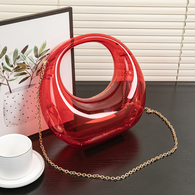 2024春夏欧美爆款跨境弯月包金银晚宴包手提包化妆亚克力包详情13