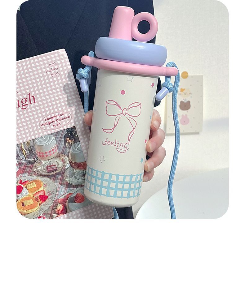 轻奢吸管保温杯女高颜值吸管杯大容量水杯背带可斜挎车载杯子便携详情26