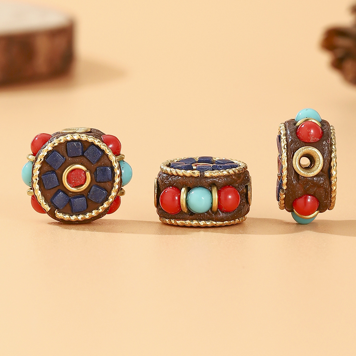 Tibetan-style Nepalese beads, loose beads, copper beads, back cloud inlay, retro ethnic style DIY jewelry accessories, spacer beads, bucket beads pic 27