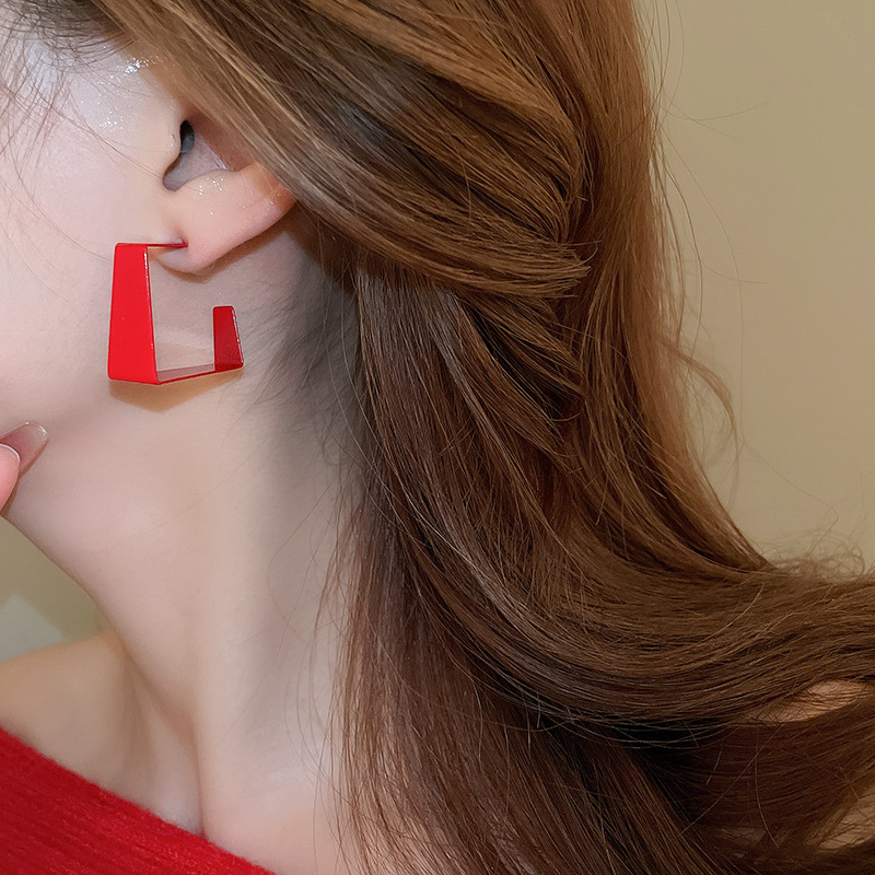 银针安可拉红色波点几何圆形耳圈耳环个性时尚耳圈港风复古耳饰女详情15