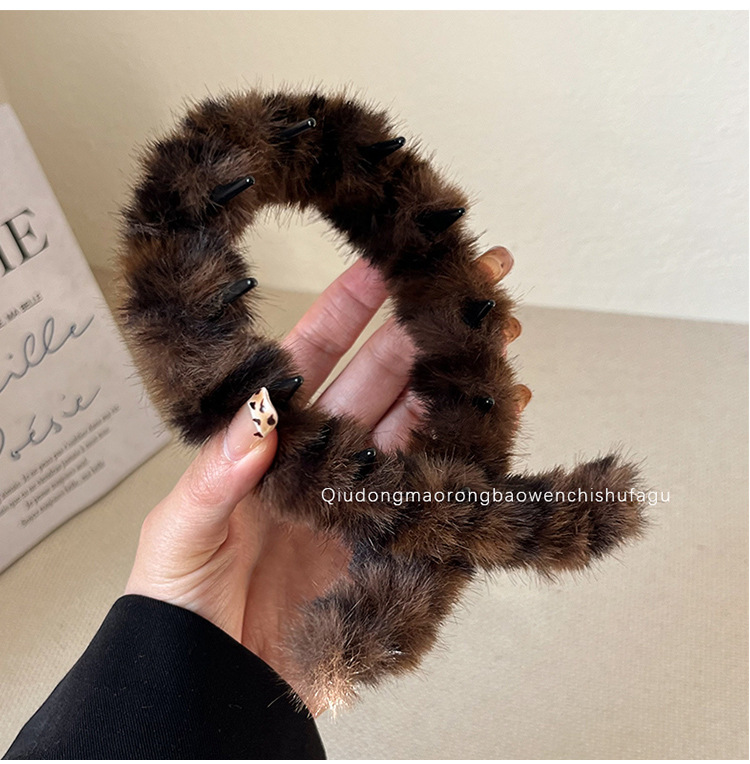 高颅顶大波浪豹纹毛绒发箍女韩系复古带齿防滑压发卡秋冬洗脸头箍详情6