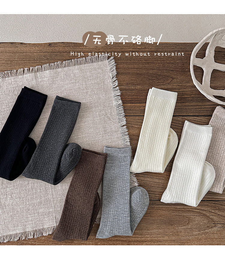 新款秋冬女童小腿袜无骨中筒袜精梳棉春秋儿童袜子长筒袜韩版纯色详情6