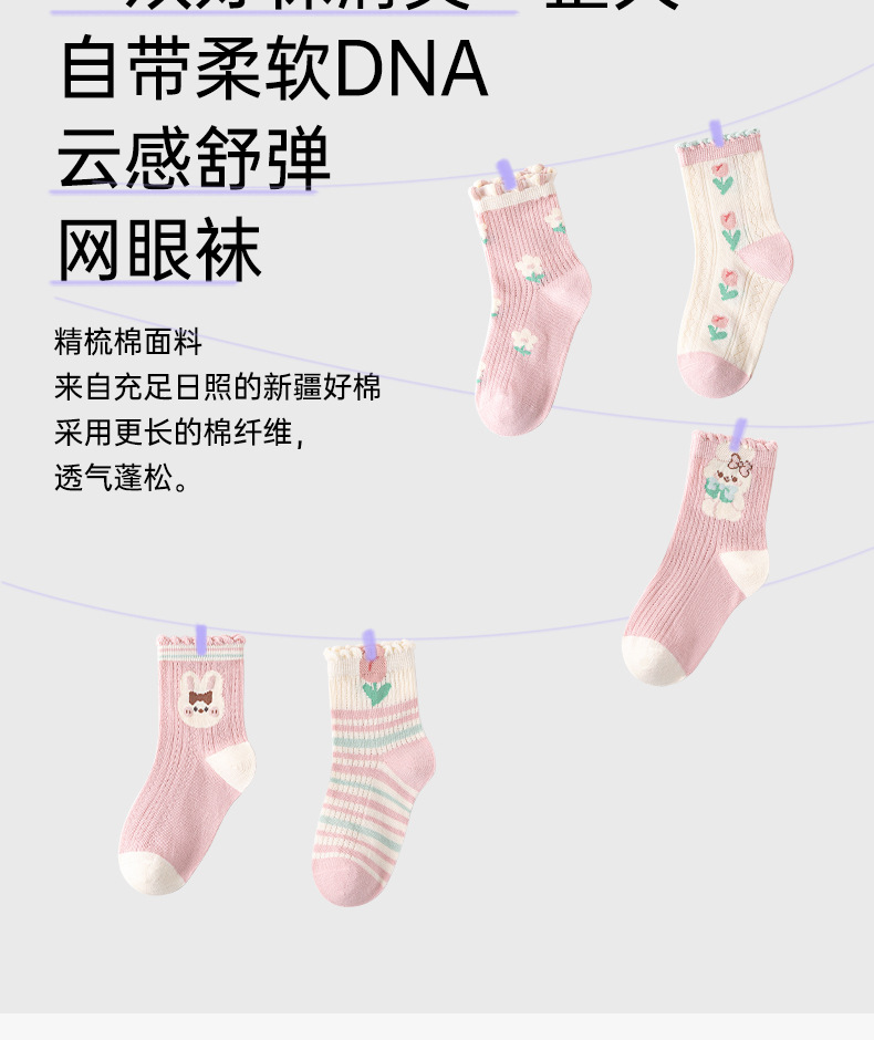 女童袜子春夏薄款儿童A类棉中筒棉袜宝宝夏季童袜女孩可爱网眼袜详情3