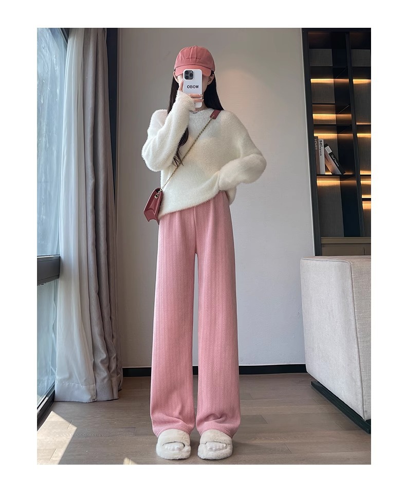 口袋款麦穗雪尼尔阔腿裤女春秋薄款2026新款窄版直筒宽松休闲裤子详情28