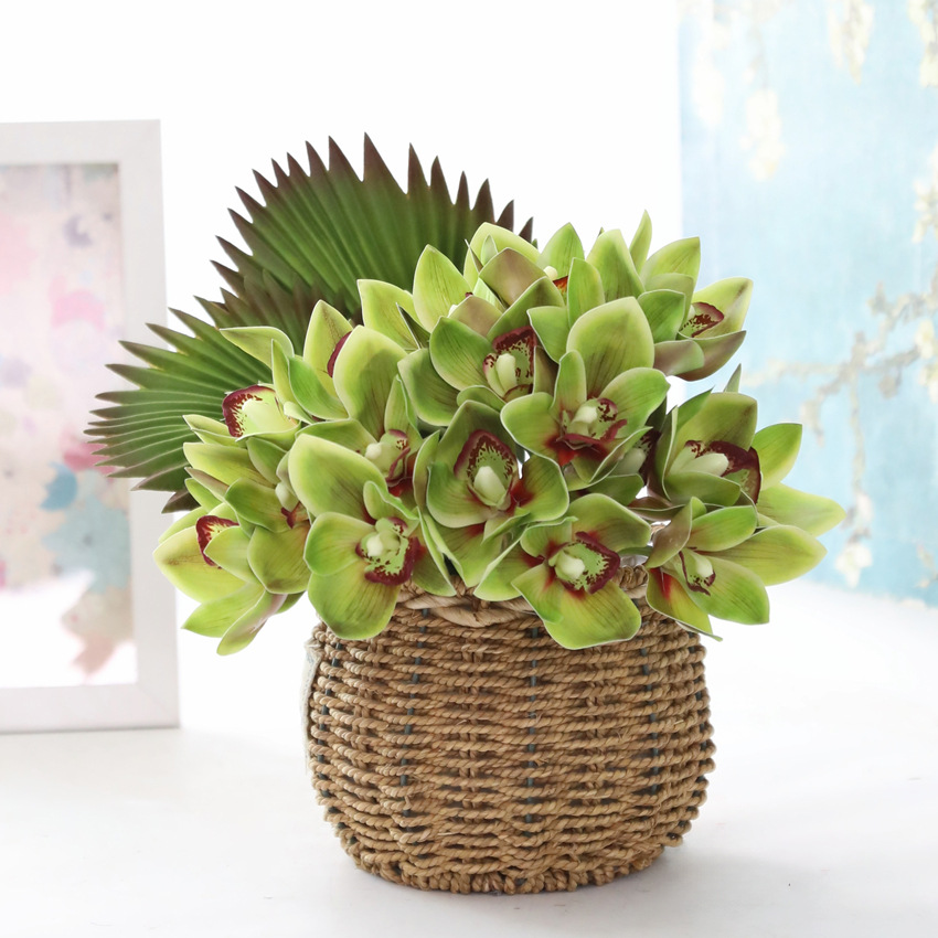 Hui LAN Flower Art: 6-head 3D printed hand-held fabric orchid bouquet, wedding decoration, hand-held bouquet, home simulation flower art, simulation plant orchid flower accessories pic 6
