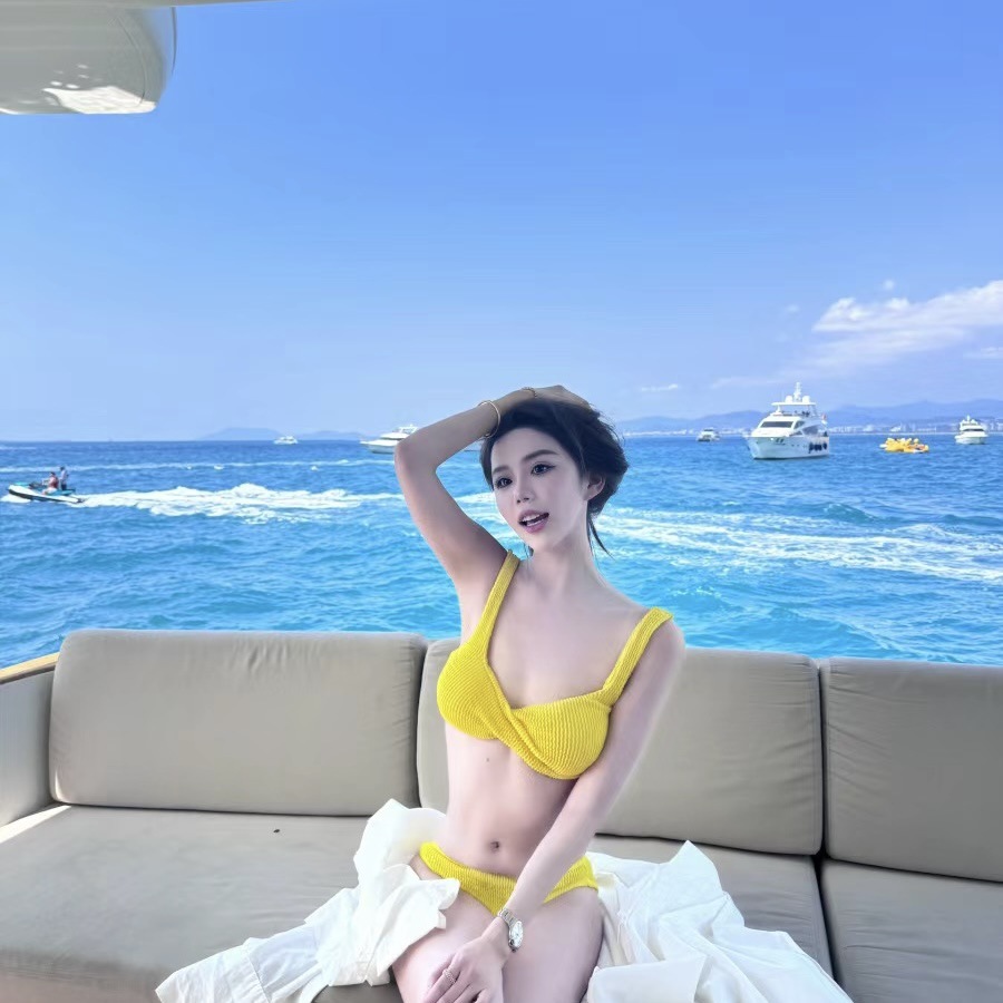 泳衣女纯欲性感网红柠檬黄显白分体三角比基尼小胸辣妹度假泡温泉详情5