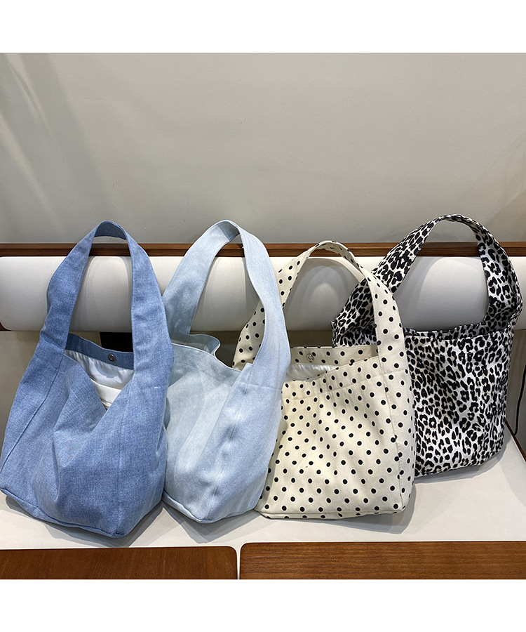 韩系小众ins牛仔帆布包休闲简约布袋大容量学生单肩托特包波点包详情2