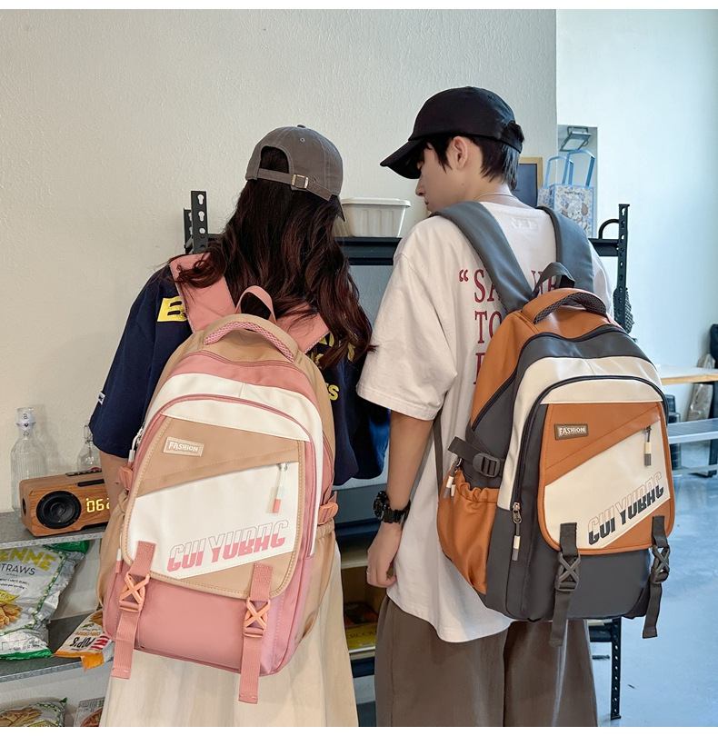 批发跨境双肩包韩版百搭书包撞色大学生高中大容量短途旅行背包详情23