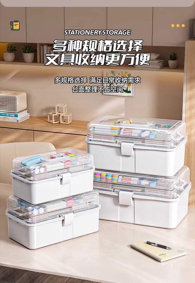 Stationery organization, art tools, transparent three-layer folding portable desktop, paintbrush, paint, calligraphy storage box, storage box pic 3