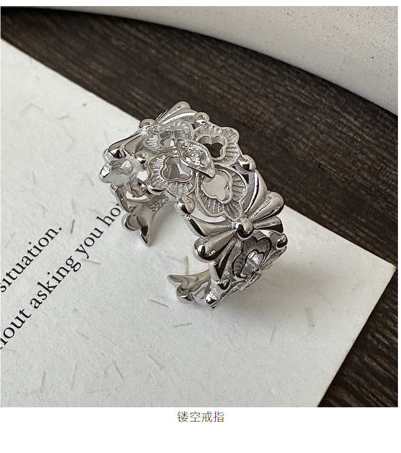 S925 pure silver, a niche and light luxury white gold warbler tail flower ring, a fashionable, simple and classic silver ring jewelry wholesale pic 1
