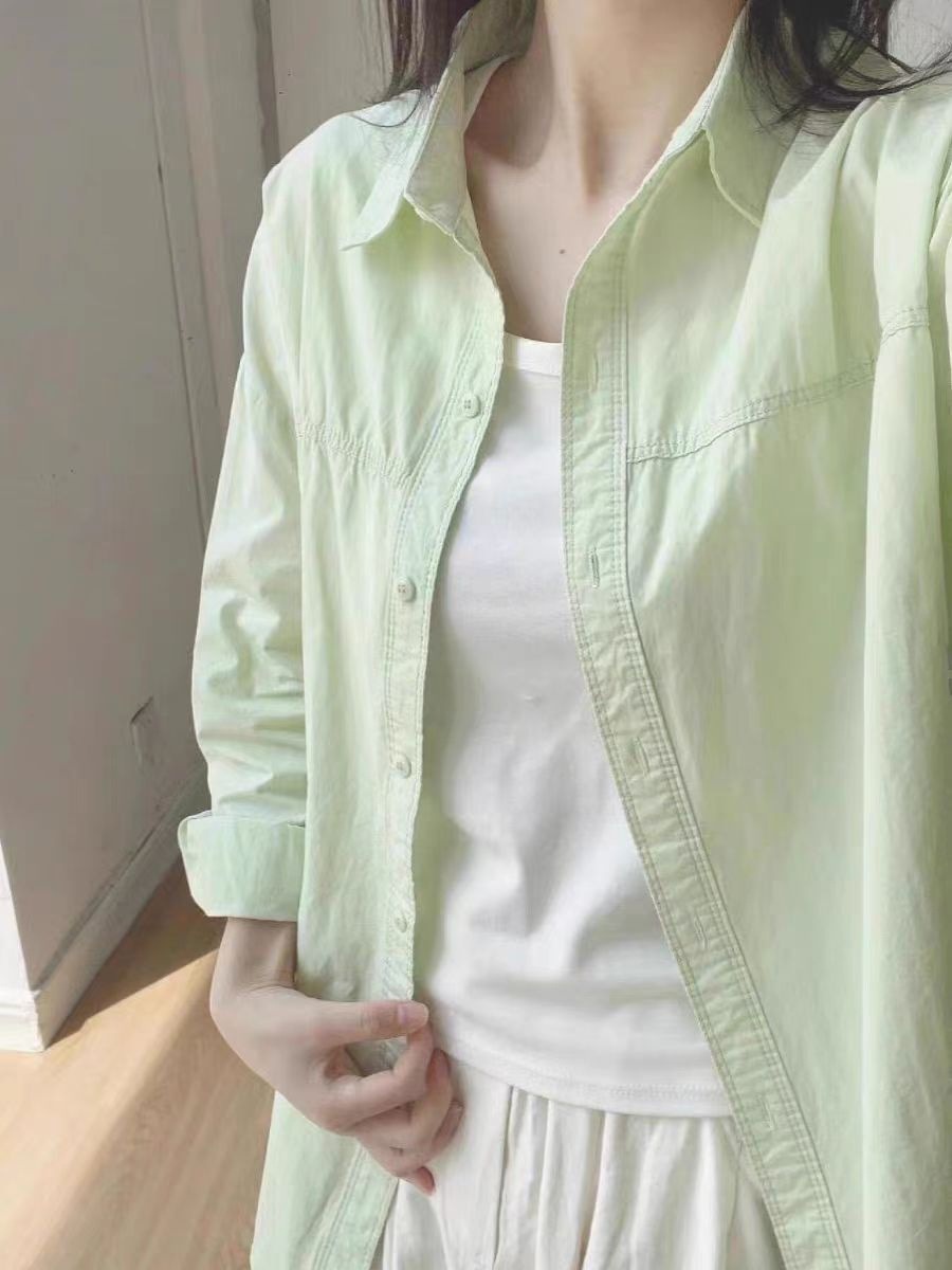 The 2025 new dopamine cream-colored pure cotton shirt is suitable for women to wear as a loose shirt coat in summer for sun protection pic 9