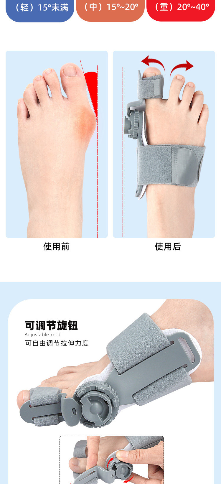 Thumb eversion orthosis, big foot bone protrusion overlapping toe separator, day-night rotatable adjustable orthosis pic 4