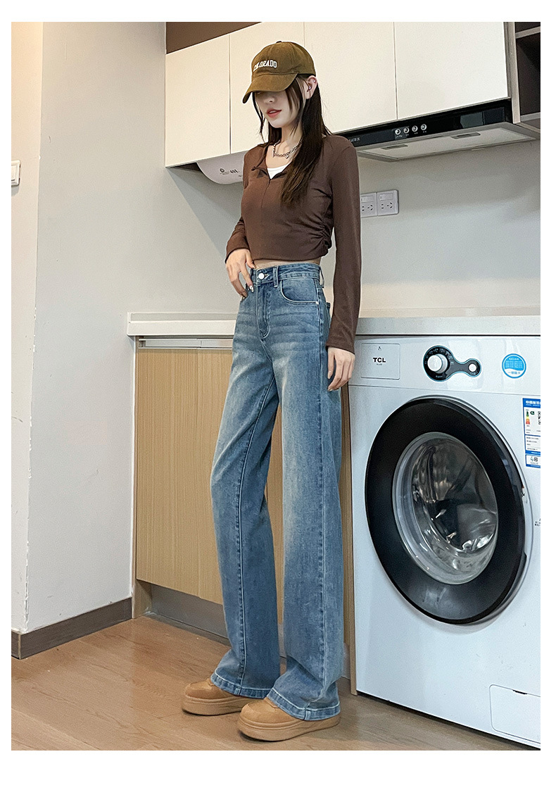 Straight-leg jeans for women in the spring and autumn of 2025, high-waisted light blue narrow style, slimming wide-leg pants, height-enhancing pants pic 18