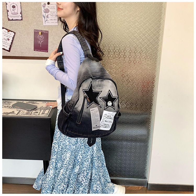 The new color-block soft backpack with pleated material, waterproof outdoor hiking bag, casual sports bag and student schoolbag trend pic 15