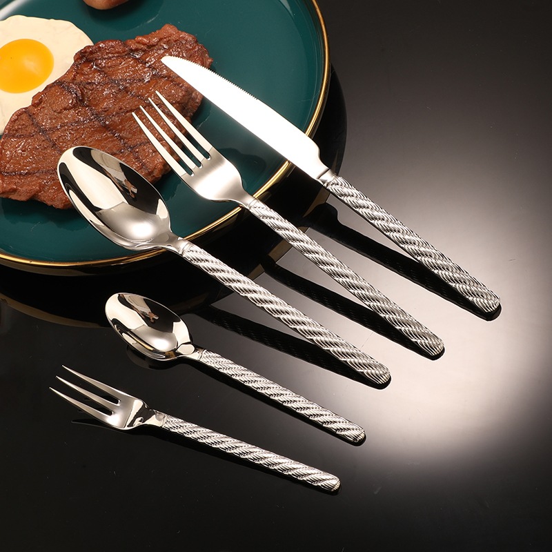 展明西餐餐具304不锈钢餐具勺子叉子甜品叉勺餐叉麻绳牛排刀叉勺详情13