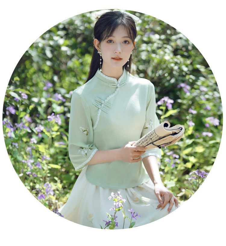 国潮国潮民国风夏季女修身旗袍上衣薄款汉元素汉服套装文艺气质唐装茶艺服国潮详情22