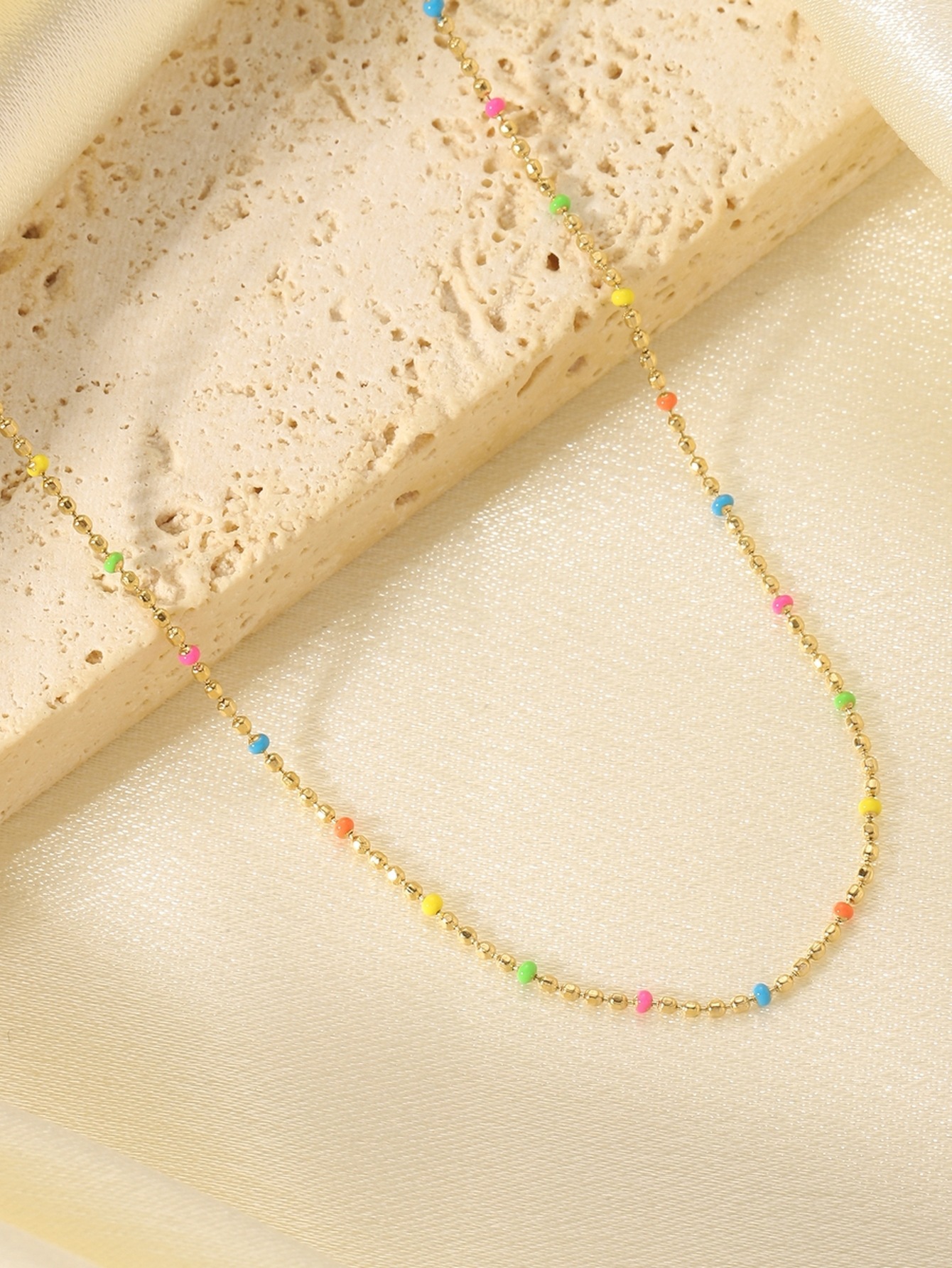 Colorful rice bead necklace, ordinary chain, fresh, simple and niche titanium steel necklace pic 7