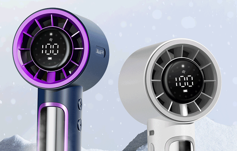 新款手持高速涡轮风扇100档无极变速冰敷跑马灯桌面数显风扇详情2