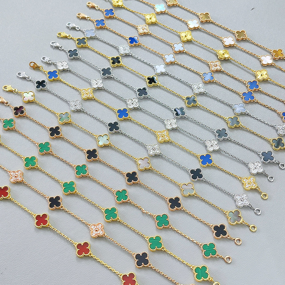 v金高版本厚镀18k金迷你五花六花四叶草手链不掉色高级感红玛瑙详情8