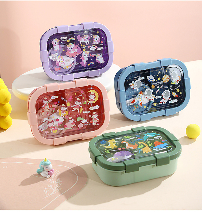 卡通饭盒儿童带饭保鲜盒可微波炉加热分格便当盒密封餐盒详情14