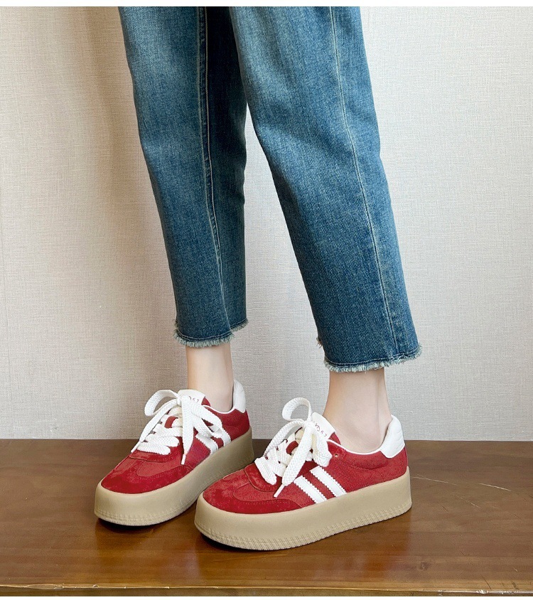 厚底拼色德训鞋女2025新款小个子增高百搭平底系带运动休闲阿甘鞋详情15