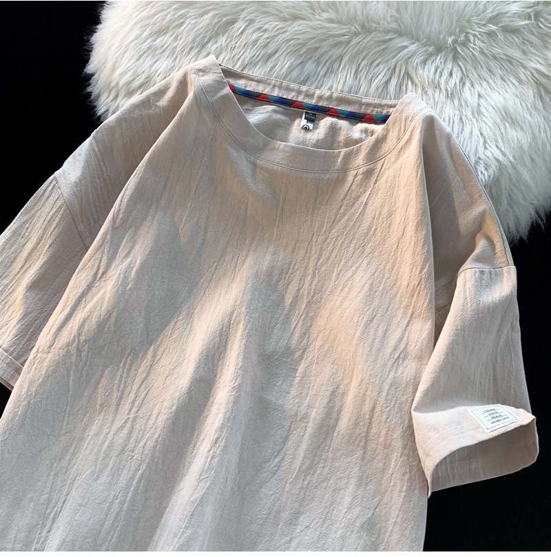 Linen short-sleeved T-shirt for men, a new summer trend. Cotton and linen half-sleeved loose solid color base layer, a trendy T-shirt top pic 29