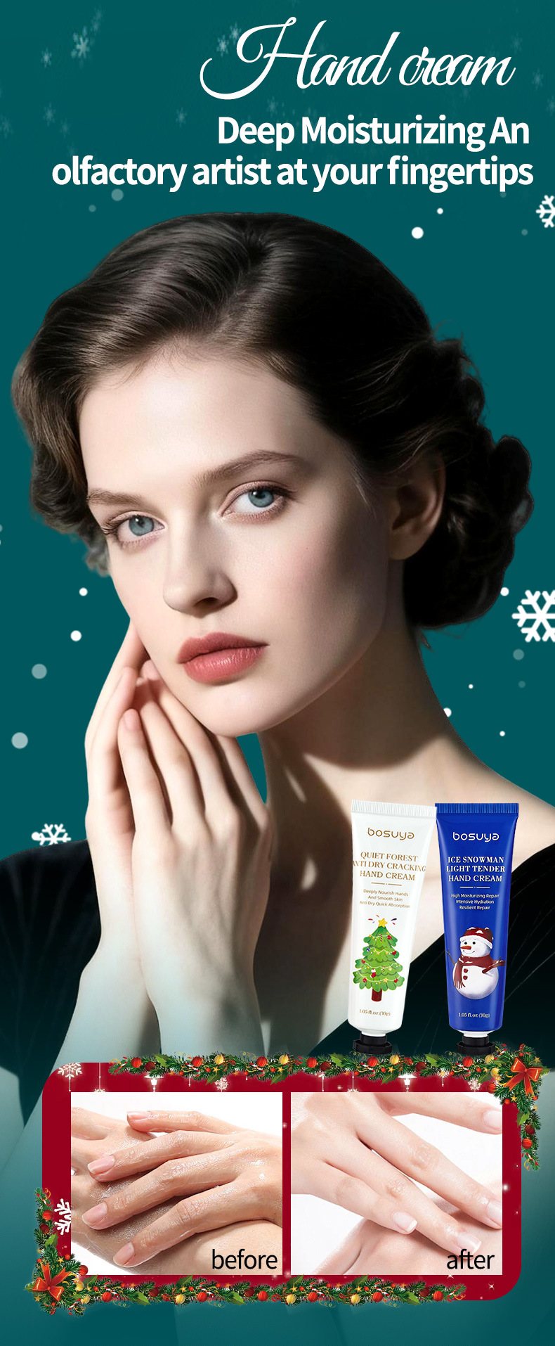 【跨境专供】bosuya圣诞护手霜滋润保湿补水秋冬防干裂护手霜批发详情4