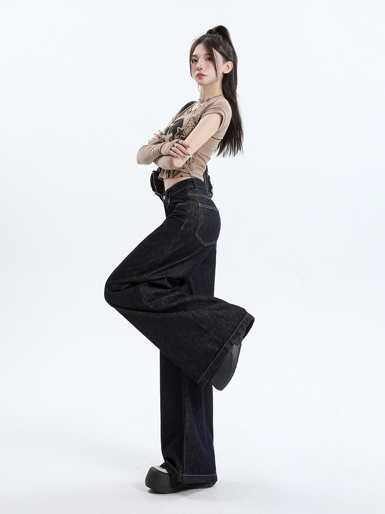 丹宁阔腿牛仔裤女2025年新款高腰美式复古慵懒宽松垂感拖地裤子详情19
