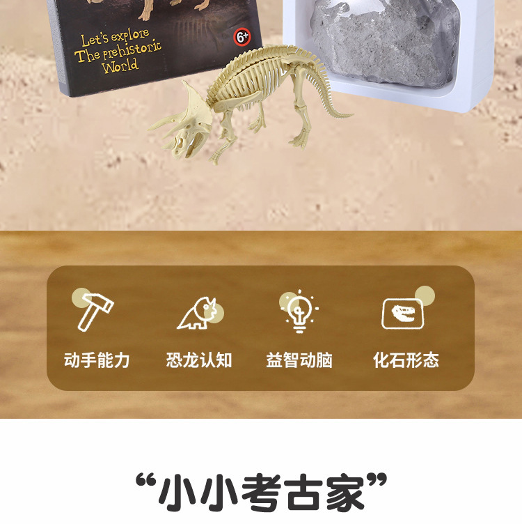 跨境DIY考古恐龙挖掘益智玩具奖励拼插霸王龙骨架铜锤套装模型详情2