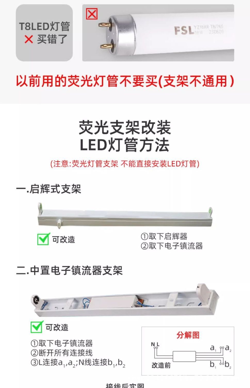 FSL佛山照明T8led灯管双端一体式日光灯1米2t8led灯管整套详情18