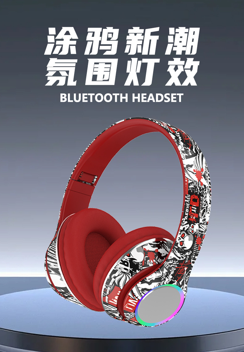 跨境爆款涂鸦无线头戴式耳机重低音蓝牙5.4音乐手机通用电商耳麦详情2