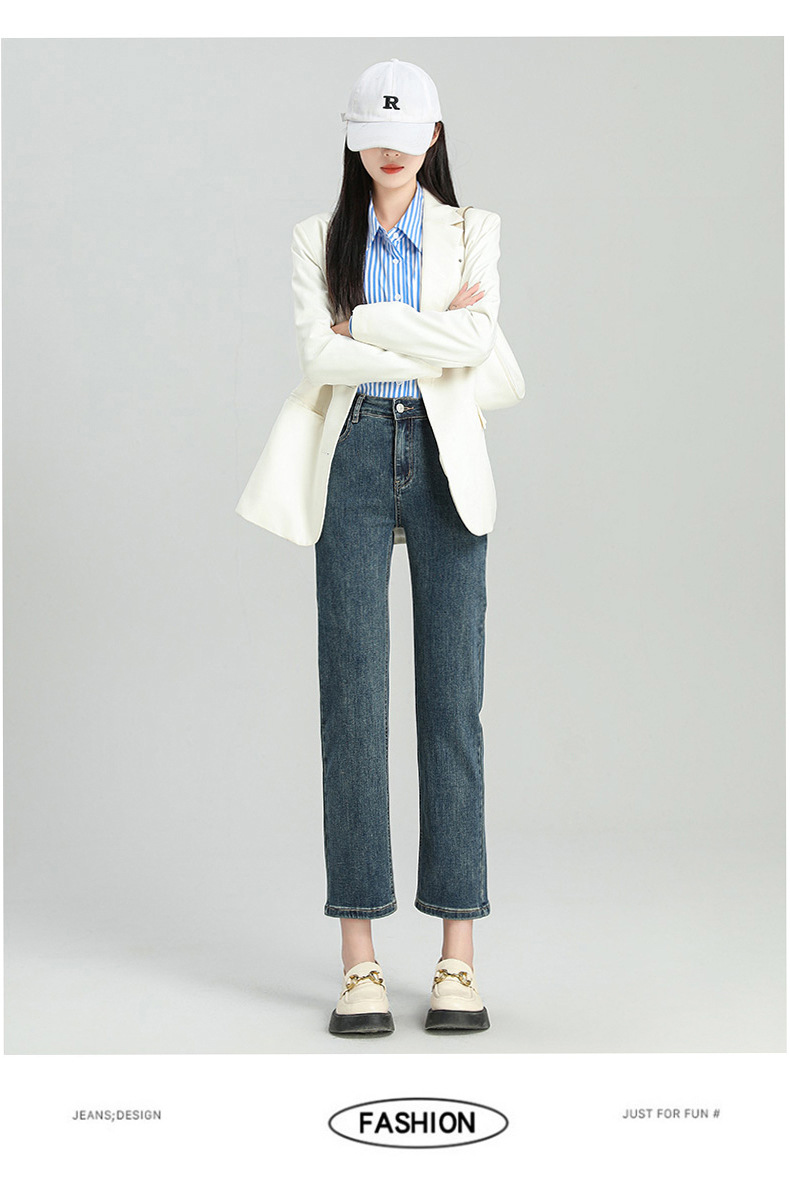 爆款超柔高腰小直筒牛仔裤女2024春季弹力黑色修身窄版烟管法棍裤详情18