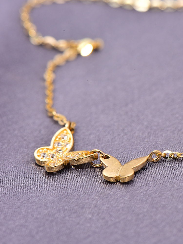 S925纯银双蝴蝶项链镶钻镀18K金ins轻奢气质高级感跨境热卖新款详情5
