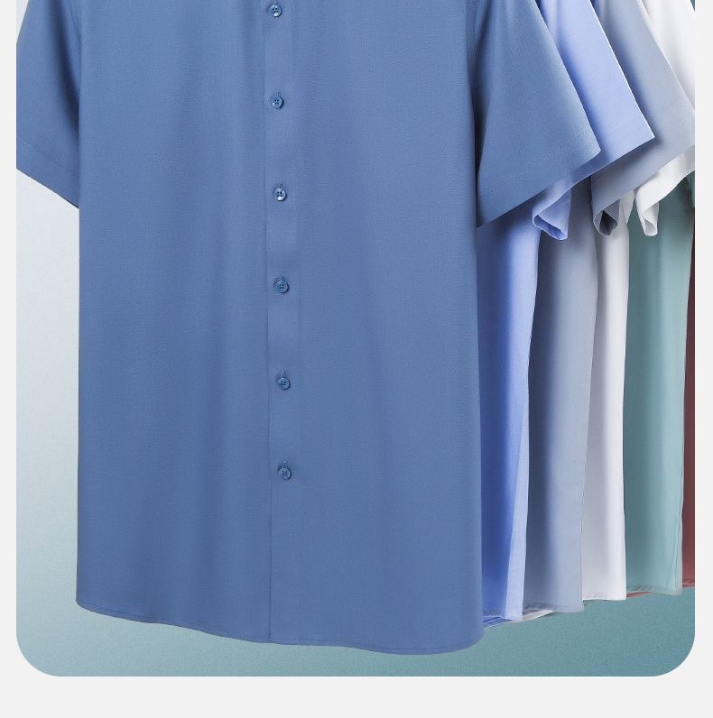 含桑蚕丝+莫代尔商务白衬衫男士长袖抗皱免烫职业工装蓝色衬衣详情8