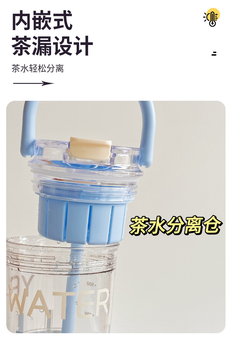 Checkered handle portable straw cup, summer TRitan water cup, high appearance level, heat-resistant plastic cup with scale pic 7