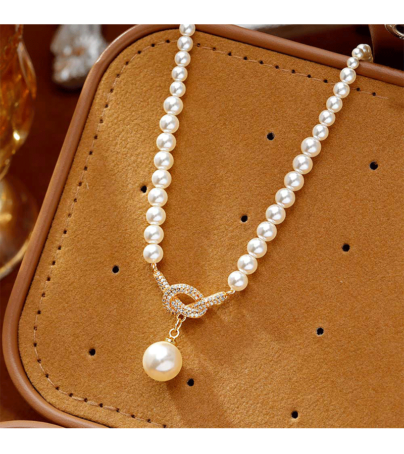 Hyacinth shijiazheng round collar de perlas de vidrio alto sentido luz lujo moda delicada temperamento clavícula cadena colgante gargantilla accesorios pic 5