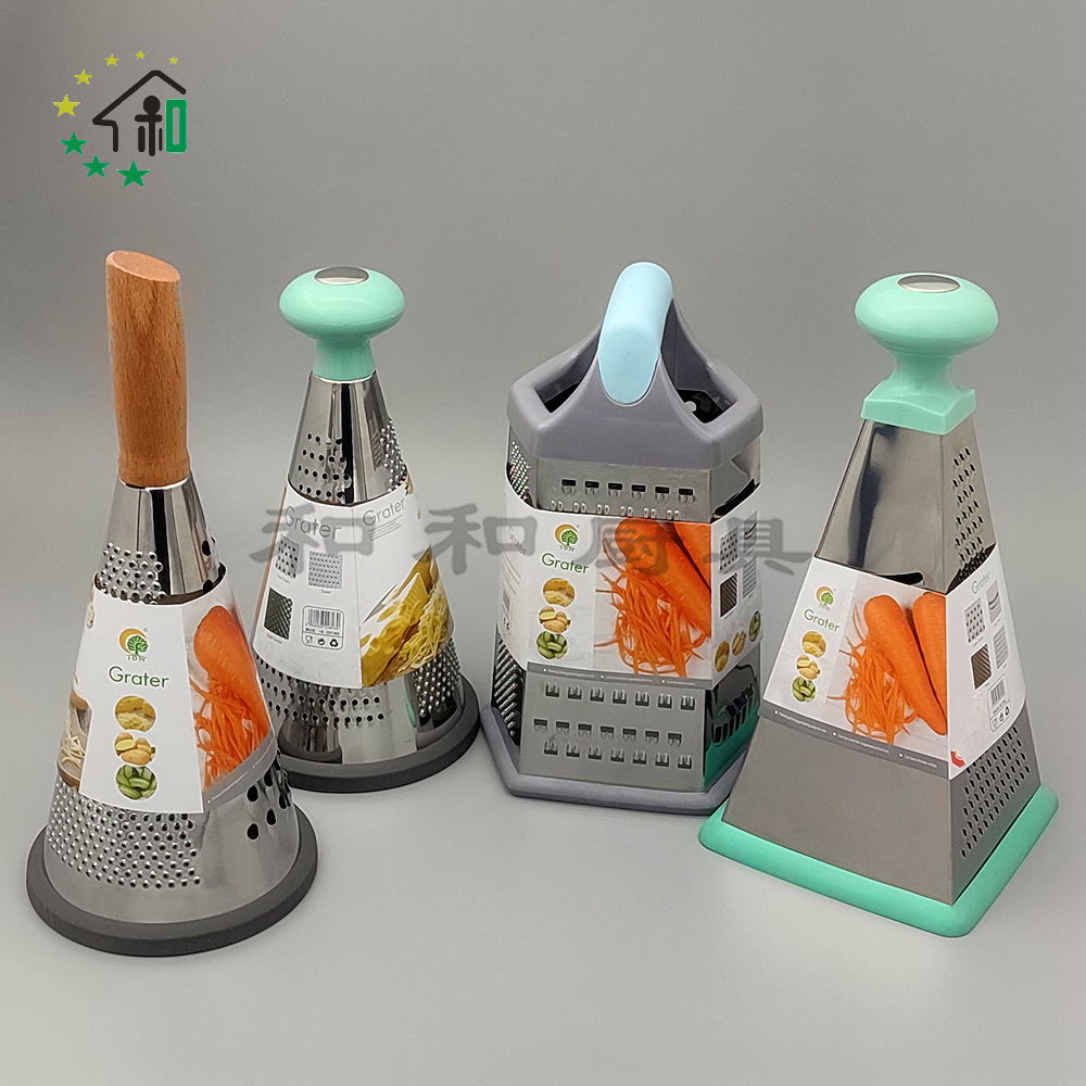 9寸立式不锈钢圆锥形三面蔬菜刨芝士奶酪刨丝器木柄瓜果多功能刨详情6