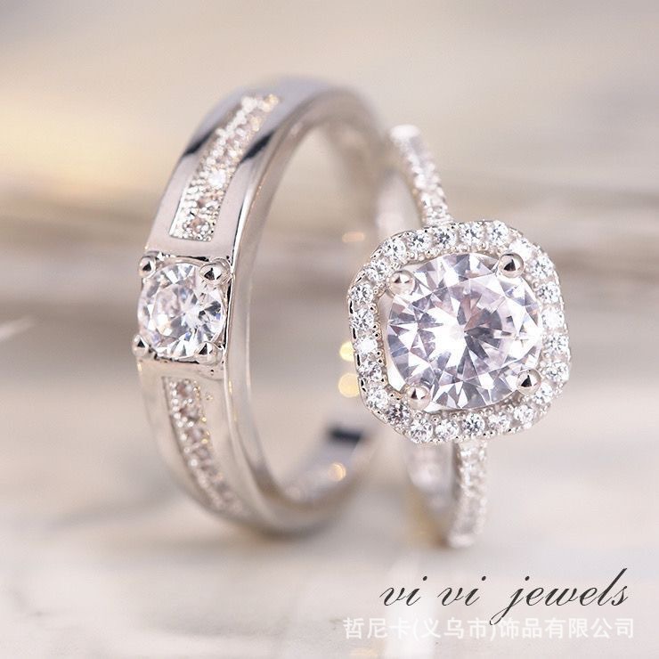 New open-mouth wedding couple rings, wedding diamond rings, adjustable mouth, wedding photo props, live-streaming same style pic 10