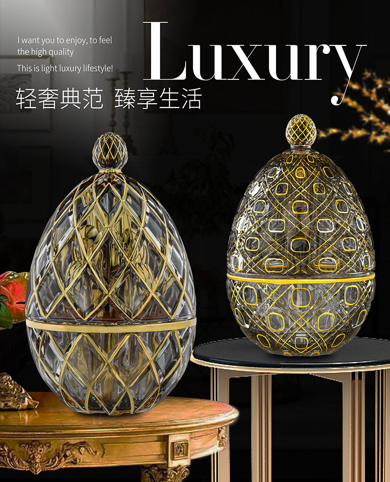 水晶玻璃心境蛋轻奢心悦蛋刀叉收纳套装家用描金透明珐琅花摆件详情1
