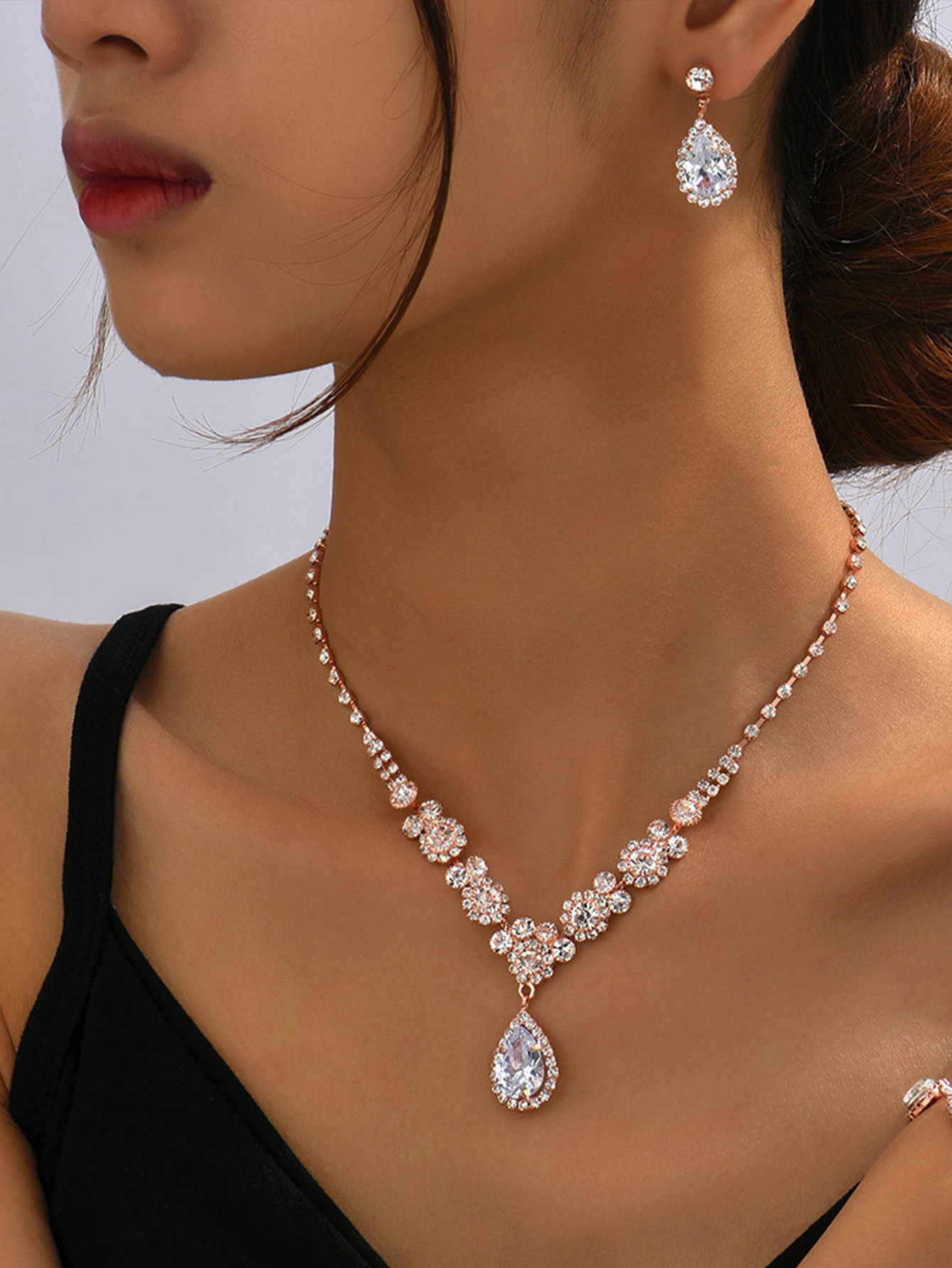 欧美跨境爆款项饰耳饰套装派对宴会珠宝饰品新娘婚礼水钻项链耳环详情28