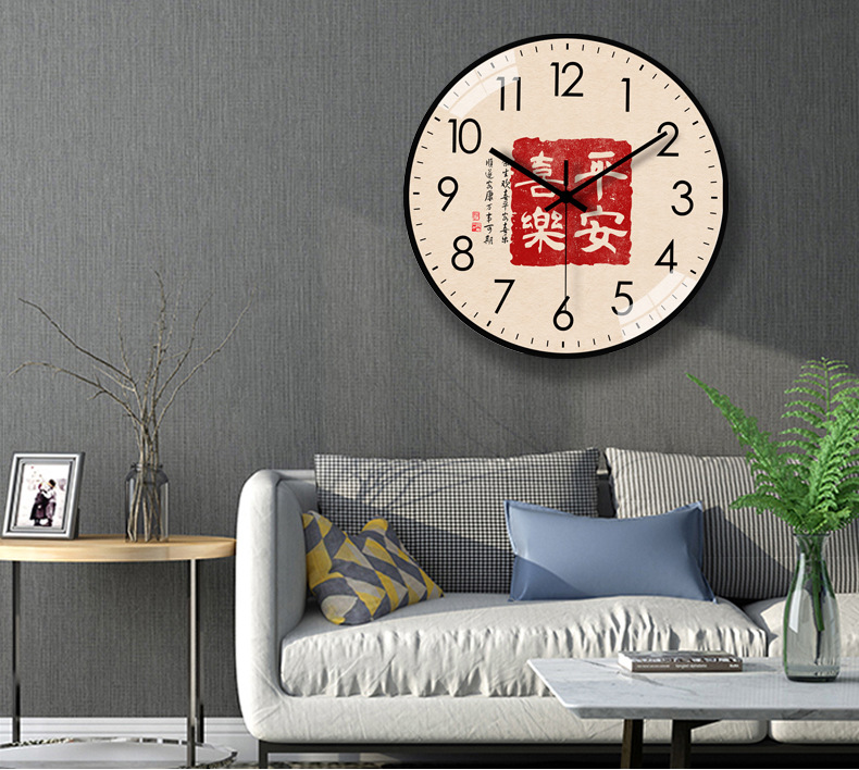 恒丽创意新款中国风圆形挂钟免打孔喜庆吉祥钟粘贴式时尚静音挂钟详情18