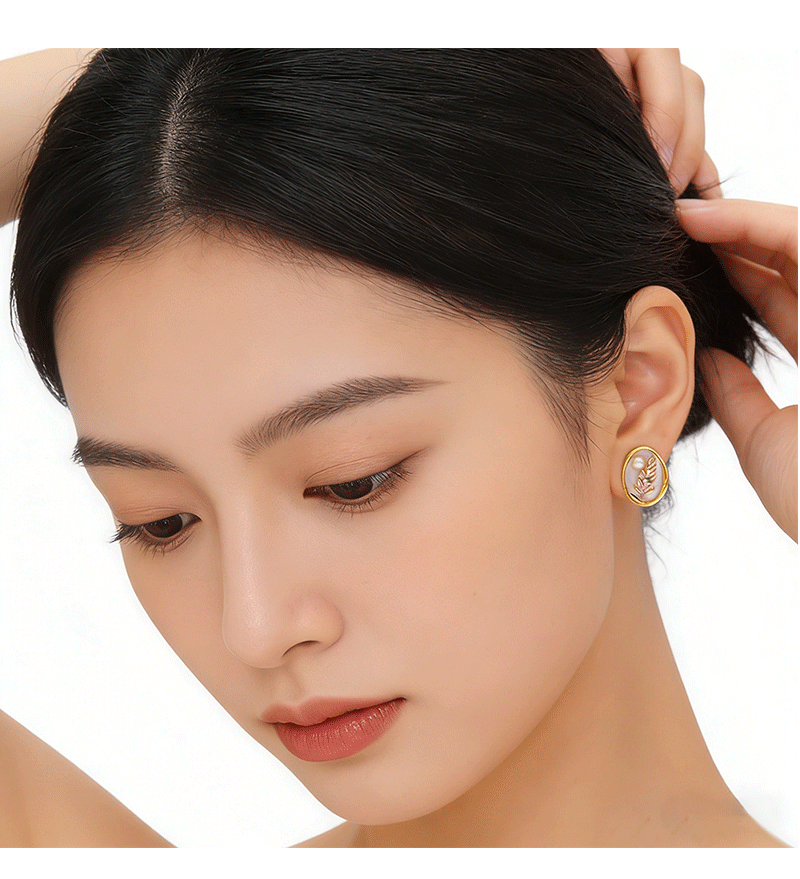 Hyacinth enamel pearlescent drop glaze oval Earrings, live-streaming bestsellers pearl earrings, French retro style oil painting wheat ear earrings pic 7